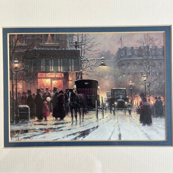 Elegant Winter Street Scene Art Print in Wooden Frame - Picture 2 of 7